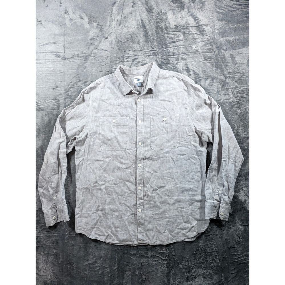 Old Navy Mens XL Slim Fit Linen Cotton Button Down Shirt Gray Long Sleeve